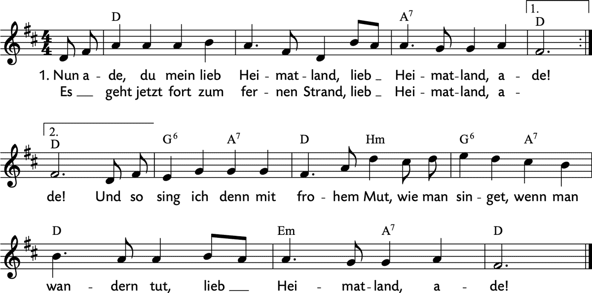Noten 'Nun ade, du mein lieb Heimatland'
