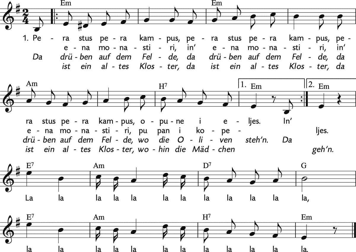 Noten 'Pera stus pera kampus / Da drüben auf dem Felde'