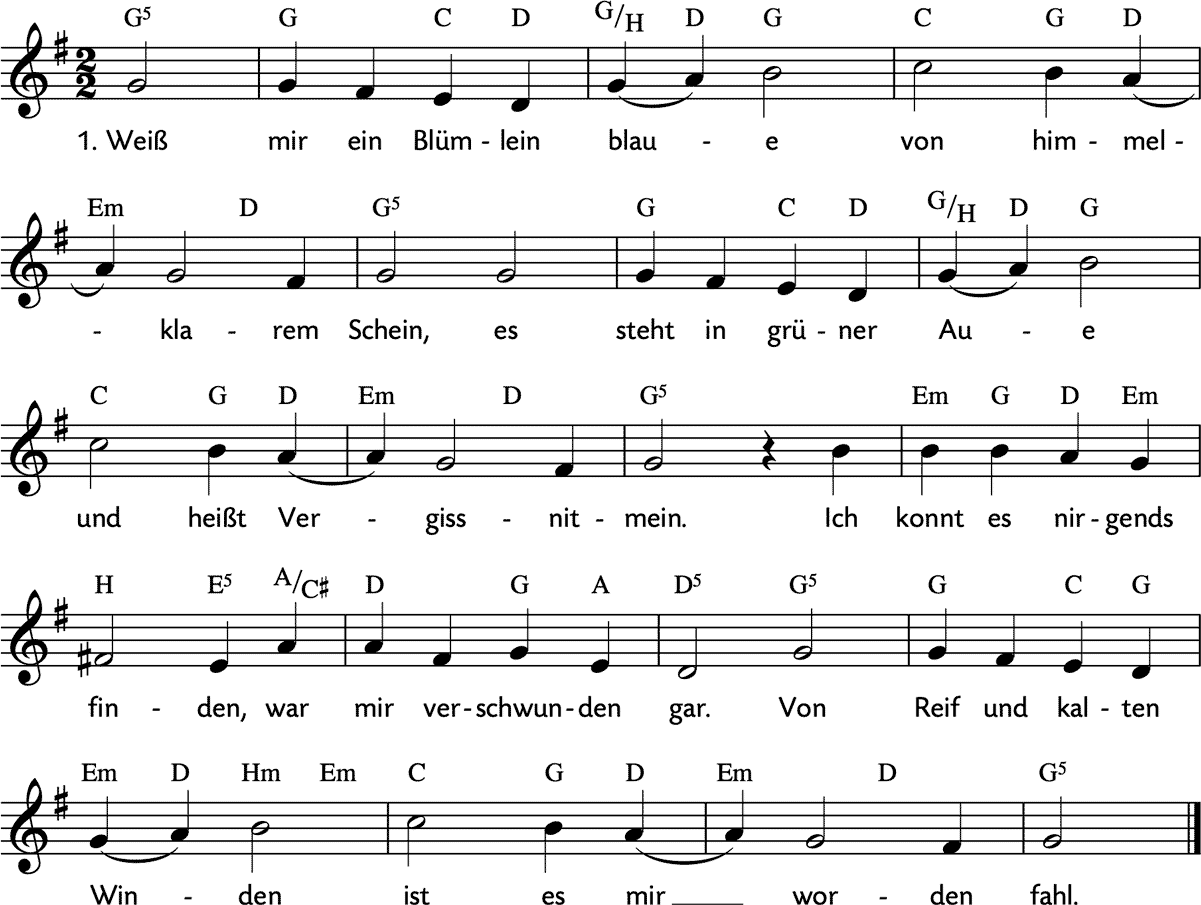 Noten 'Weiß mir ein Blümlein blaue'